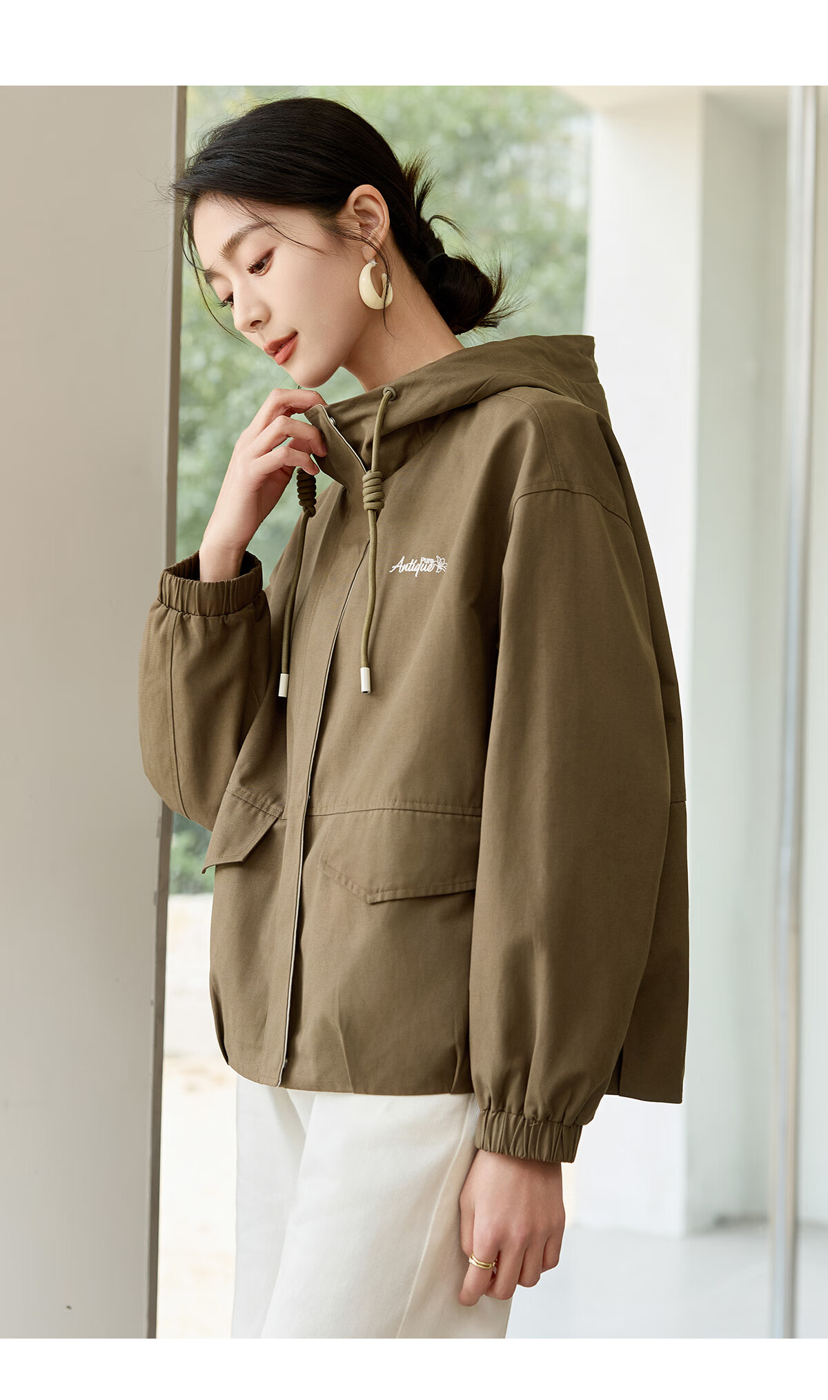 Chushen Spring and Autumn Casual Women's Jacket Fashion Hooded Color-Block Loose Versatile Mountain Style Coat S53D046 8