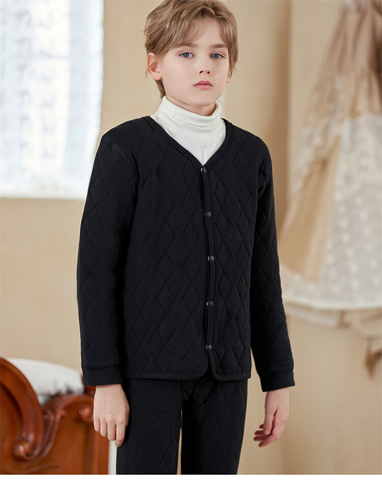 Dingguagua Children's Thermal Underwear Top Boys School Uniform Autumn Winter Girls Inner Wear Fleece Thickened Cotton Jacket 4