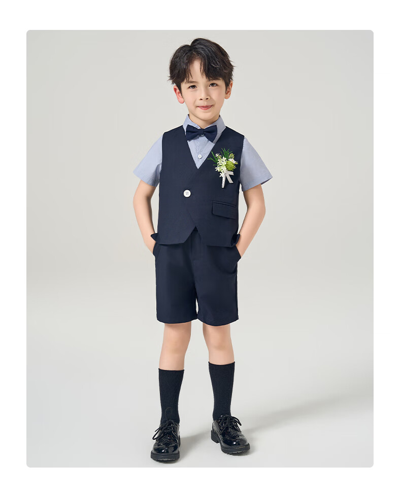 ROMON Children's Formal Suit Boys Graduation Set Birthday Suit Holiday Performance Navy Blue 170 19