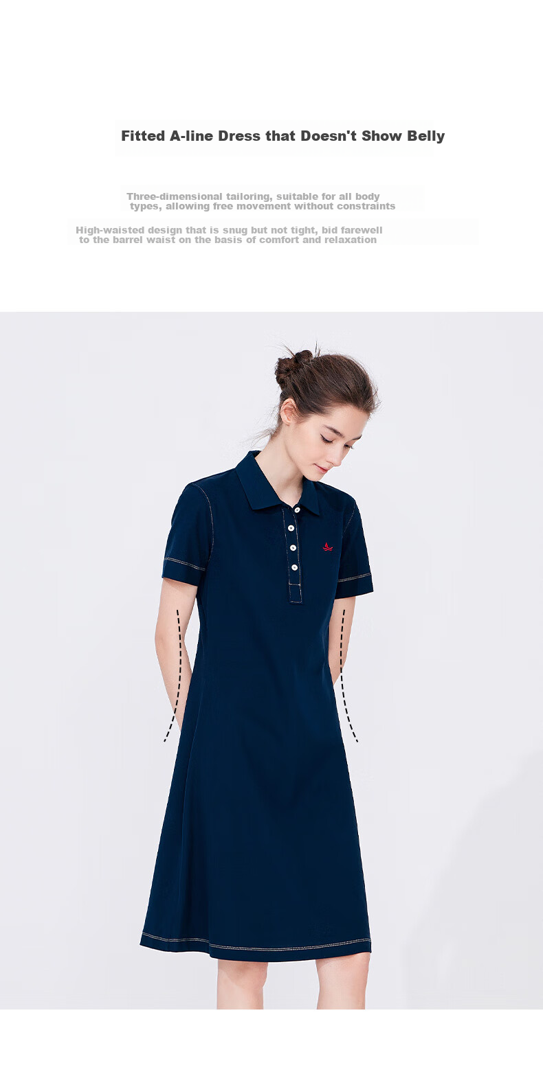 Navigare Women's Short-Sleeve Polo Collar Dress, Comfortable A-Line Midi Skirt, 2322874506 5