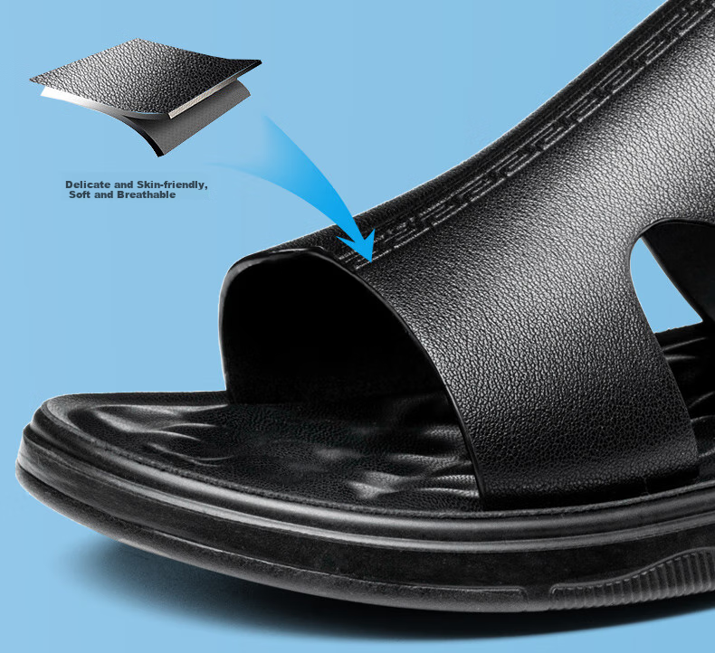 LAORENTOU Men's Summer Leather Breathable Beach Sandals Dual-use Casual Slippers LT11110 Black Size 39 5
