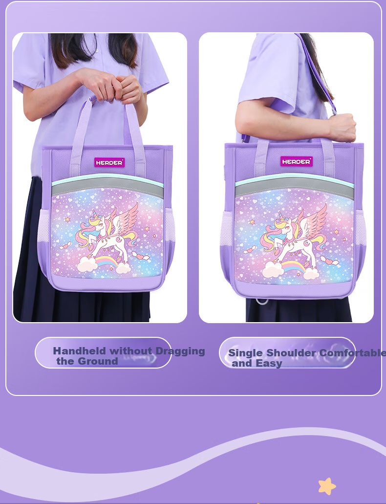 Herder Tutoring Bag Elementary School Backpack for Boys And Girls, Large Capacity Handbag for Children's After-School Classes And Art Supplies, Unicorn Purple 7