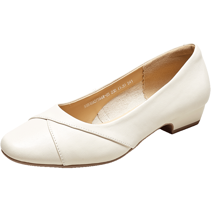 Eierkang Low-Cut Single Shoes Comfortable Women's Commuting Work Shoes Mom Leather Shoes 27566W Off-White 38