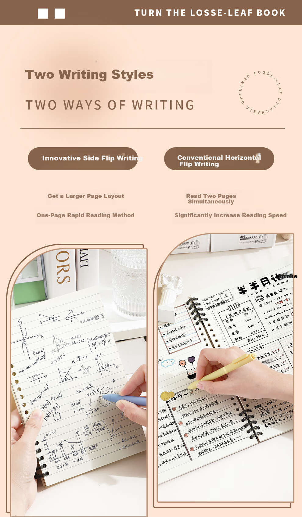 Faramon A5/60 Sheets Comfortable Loose-Leaf Notebook with Detachable Refillable Pages for Students, Spiral-Bound Notebook for Research, Thickened Journal And Error Correction Book A5/Classic Yellow + Polar Night Black 4