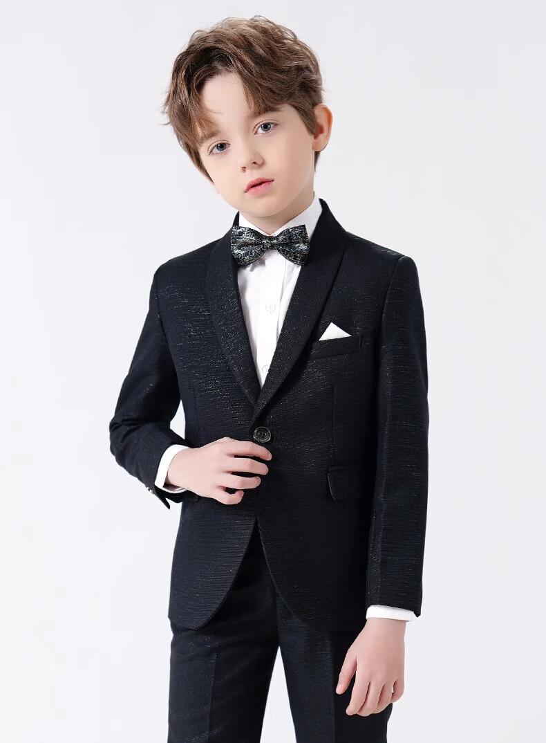 Romon Children's Suit Set Boys' British Style Host Piano Performance Outfit Autumn Shiny Black 5-Piece Set Size 110 5