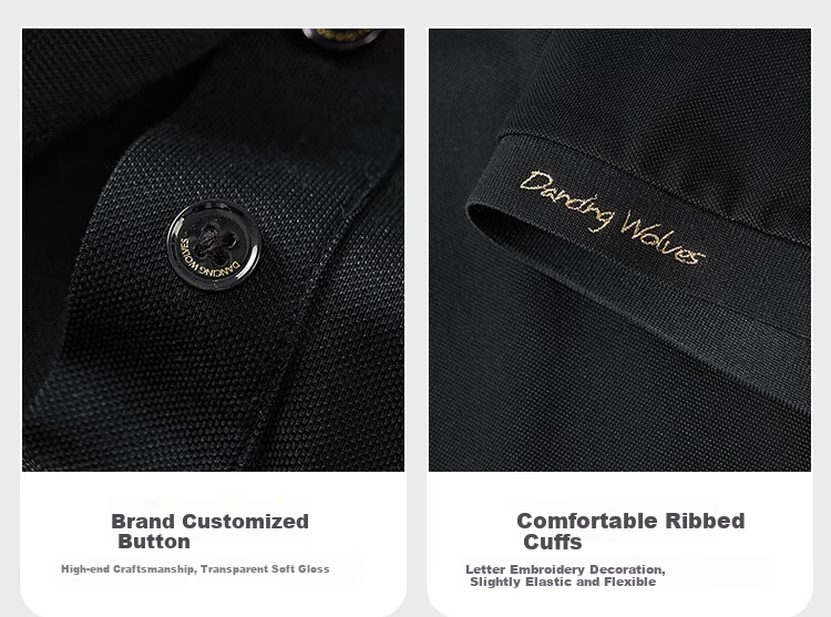 DANCING WOLVES [Instant Cooling Sensation & 7A Antibacterial] Skin-Friendly Mulberry Silk Short-Sleeve POLO Shirt for Men, 001 Black, M(170) 3