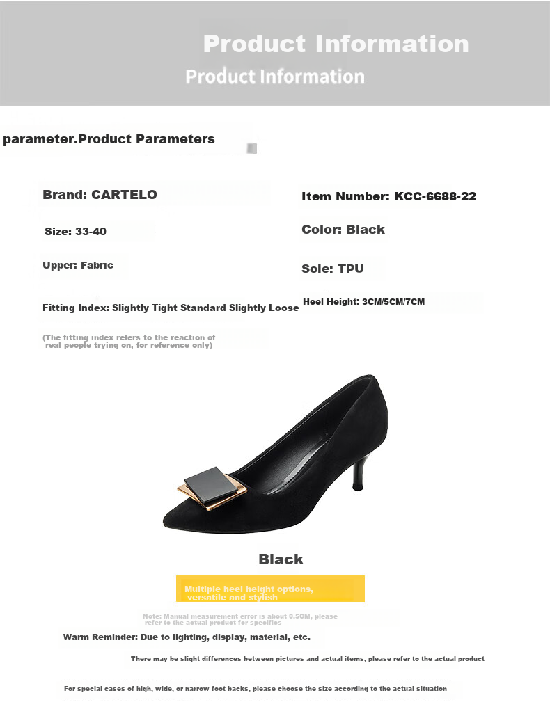 CARTELO Thin Heel High Heels, Comfortable Black Shoes, KCC-6688 Black (3cm), Size 33 3