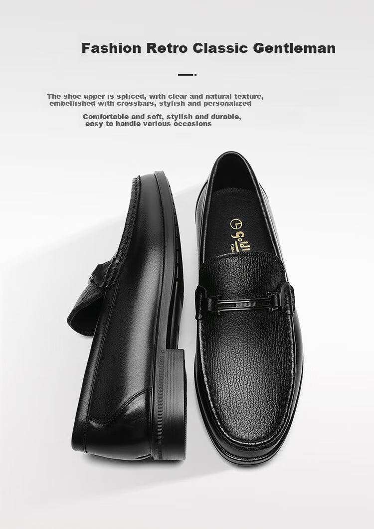 Goldlion Men's Shoes, Business Casual Shoes, Comfortable Lightweight Breathable Fashion Leather Shoes, 59683019201A, Black, Size 44 1