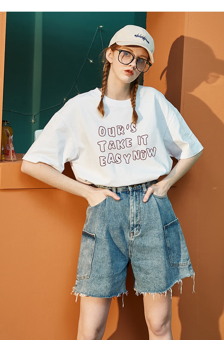 TonLion 2025 Summer Women's Front Chest Print Round Neck Short-Sleeve T-Shirt, Off-White, M 2