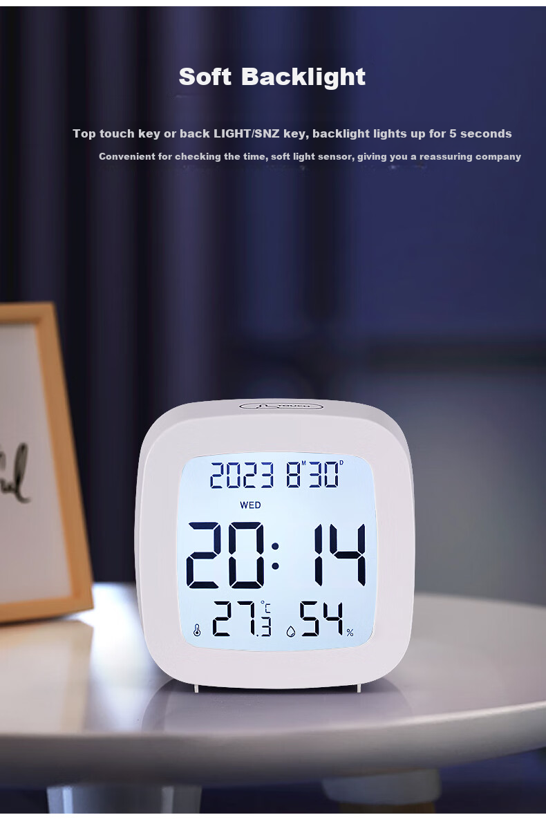 Hense Desktop Electronic Alarm Clock for Students, Multi-Functional Bedside Clock with Temperature And Humidity Display, Quiet Operation, Children's Digital Clock for Bedroom HA2306 White 5
