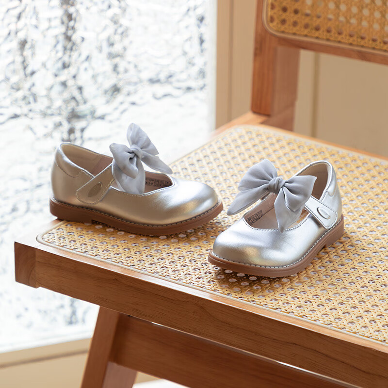 DR路KONG Autumn Girls' Princess Bowknot Performance Formal Shoes 2B14A3102AW Silver Size 24