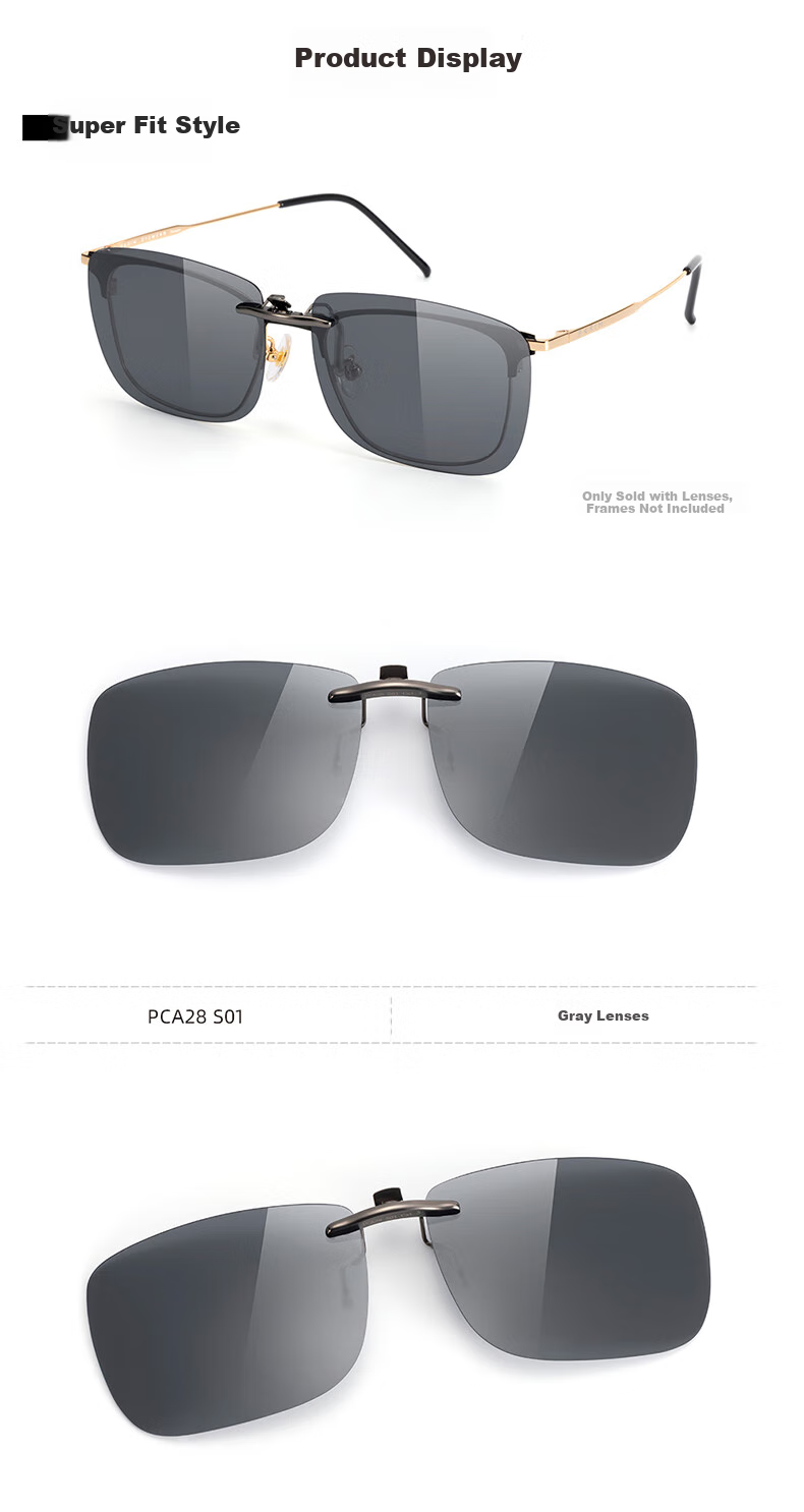 PARIM Myopia Sunglasses Clip for Men, Driving-Specific Polarized Ultra-Light Large Size Myopic Sunglasses Clip Square Glasses 5