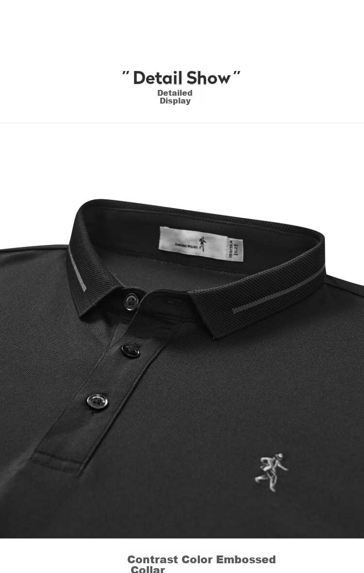 DANCING WOLVES [Mulberry Silk] Cool And Breathable Summer Commute Men's Short-Sleeve POLO Shirt, 001 Black, 2XL (185) 13
