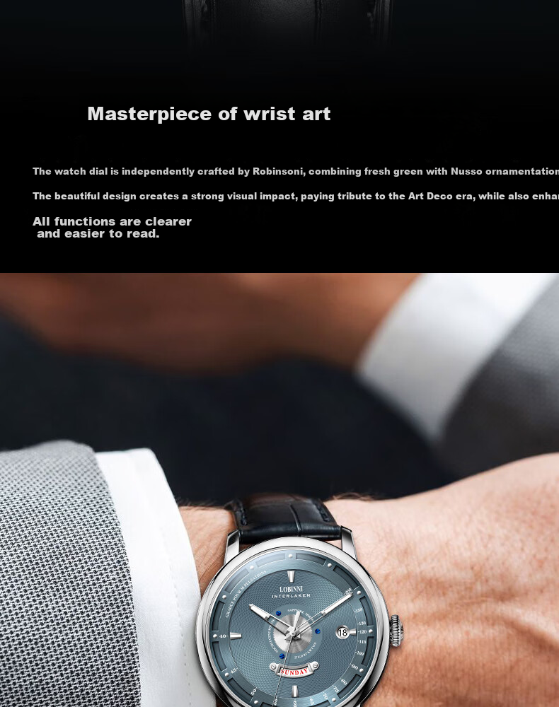 LOBINNI Men's Mechanical Watch, Luminous Casual Waterproof Back-Transparent Wristwatch for Men 18087 2
