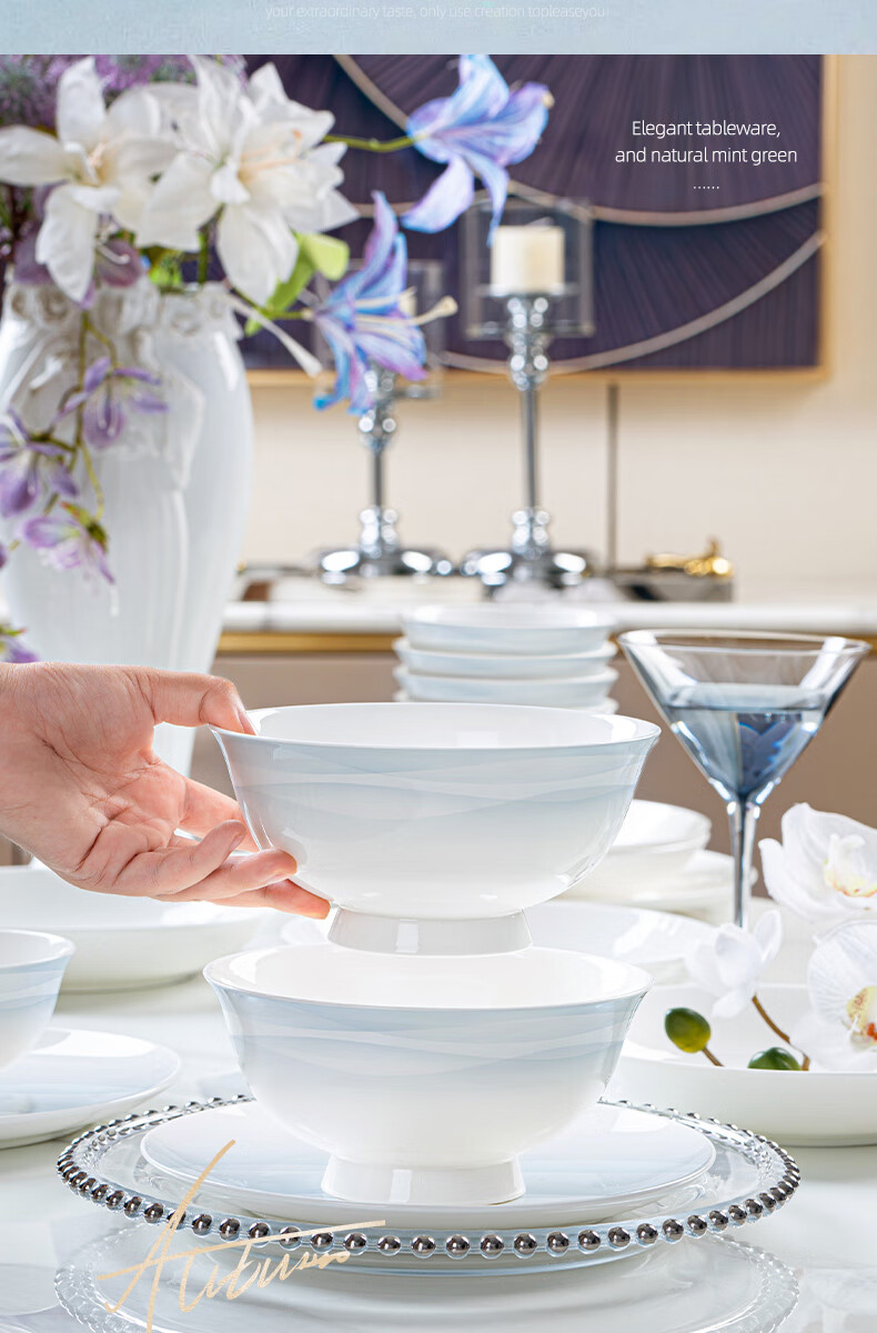 NINE CRANES Jingdezhen High-Quality Ceramic Tableware, Soup And Noodle Bowls, Microwave-Safe, Simple Design, 6-Inch Noodle Bowls, Set of 4 2