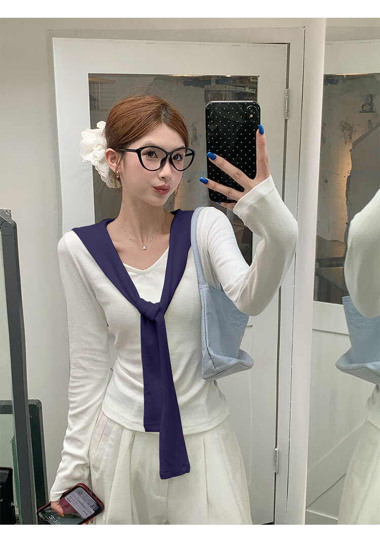 Woodpecker Women's Navy Collar Long Sleeve T-Shirt Autumn New Casual Design Slim Fit Base Shirt White XL 5