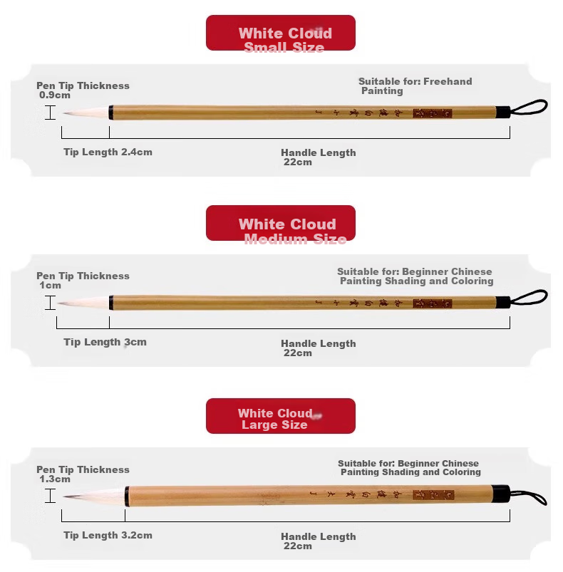 Liupintang Chinese Painting Brush Set, Mixed Hair And Goat Hair Outline Brush White Cloud Brush, Student Chinese Painting Fine Brush Calligraphy Pigment Painting Brush 7