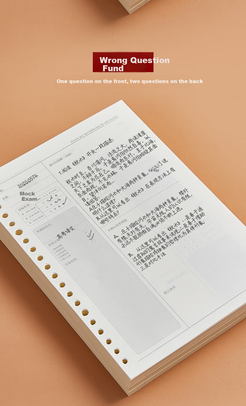 Wengu A5 Refill Loose-Leaf Pages for Record Book, Grid Loose-Leaf Diary, Universal Square Refill, 20 Holes, 50 Sheets A550-2 16