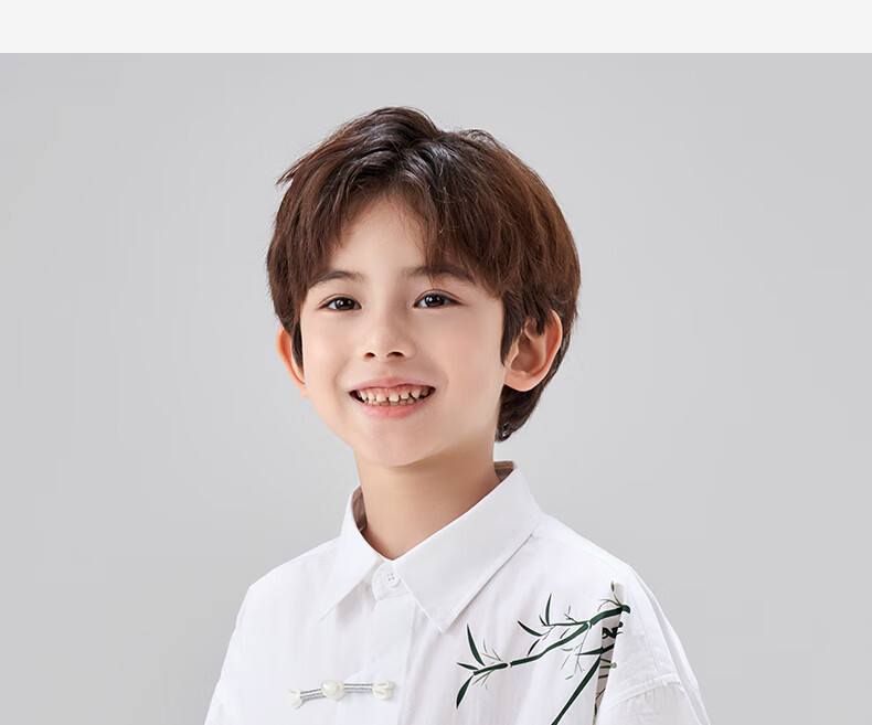 Luomeng Boys' Short-Sleeve Shirt, Chinese-Style Children's New Bamboo Shirt, Boys' Summer Top for Older Kids, White, Size 130 13