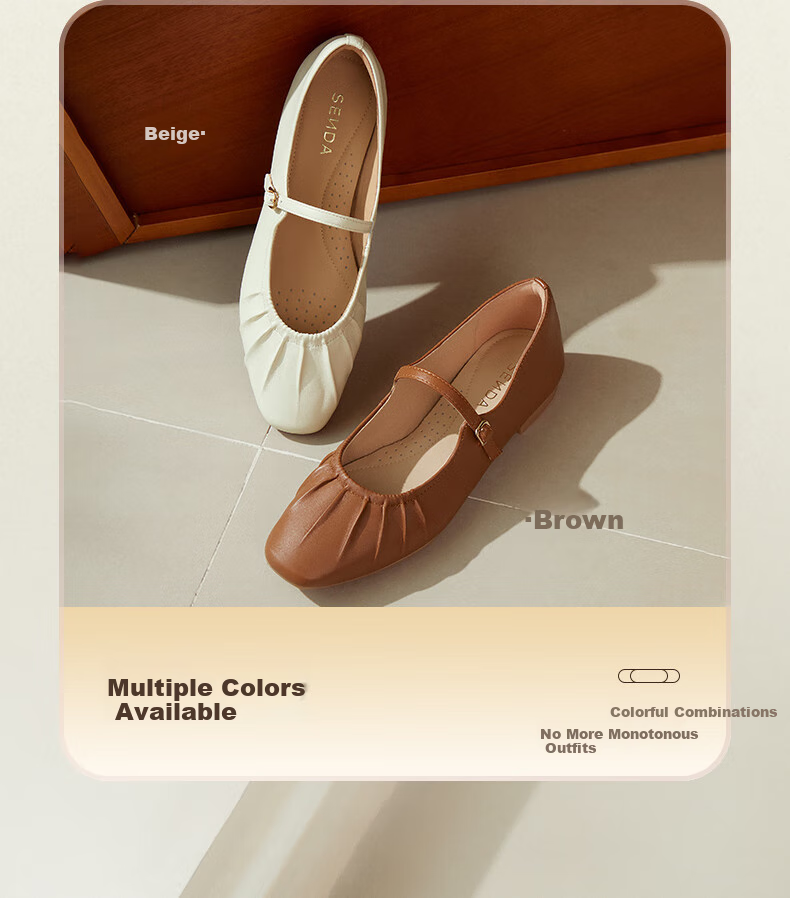 SENDA Mary Jane Shoes for Women, Autumn Style, Same As in Shopping Malls, Soft Upper, Shallow Mouth Flats 4IQ01CQ4 Beige 37 1
