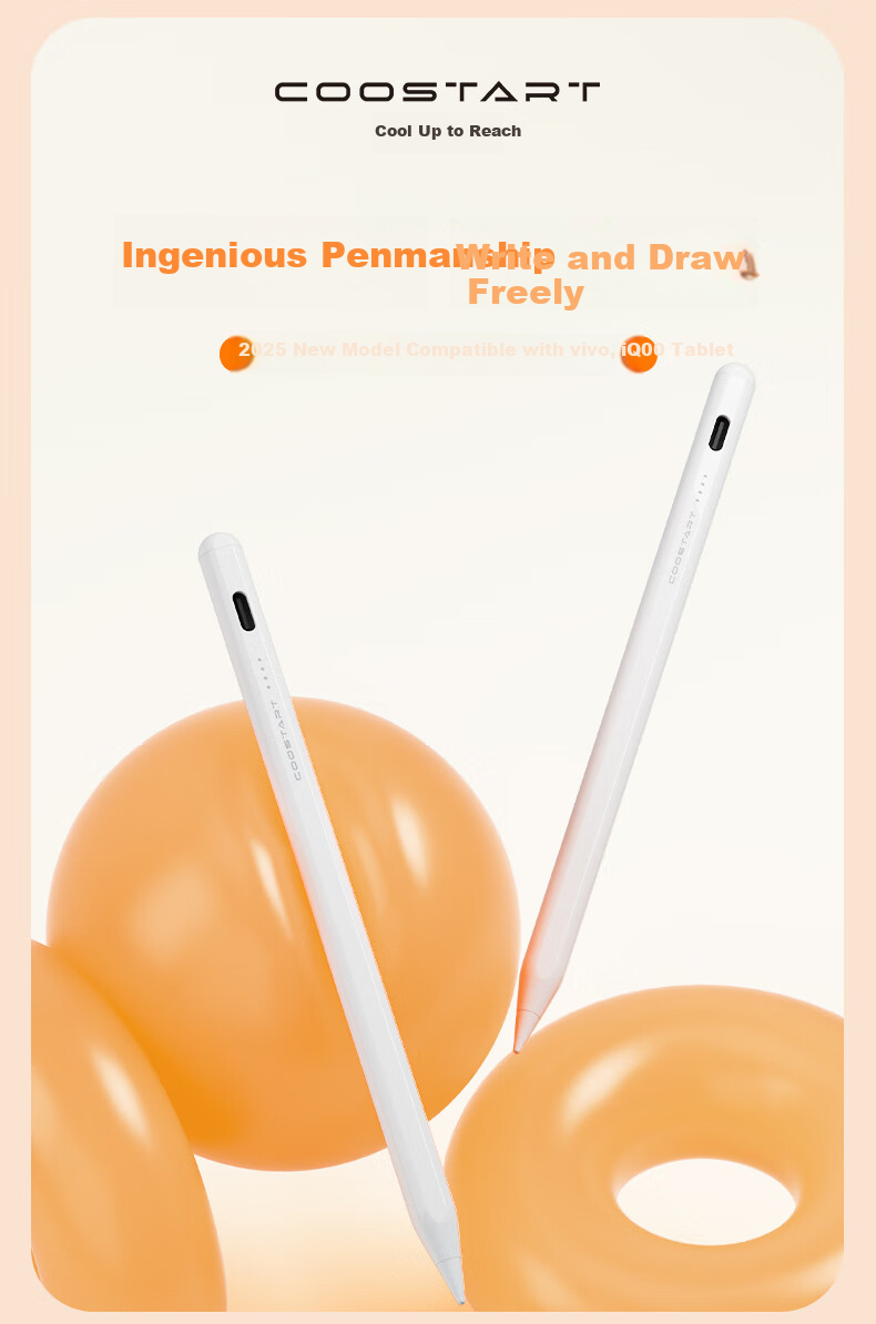 COOLSTART Compatible with Vivo Tablet Stylus Pencil3/2s Capacitive Pen, Touchscreen Pen Alternative for VivoPad5Pro/3/2Pro/SE/iQOO Pad5e, Pearl White 1