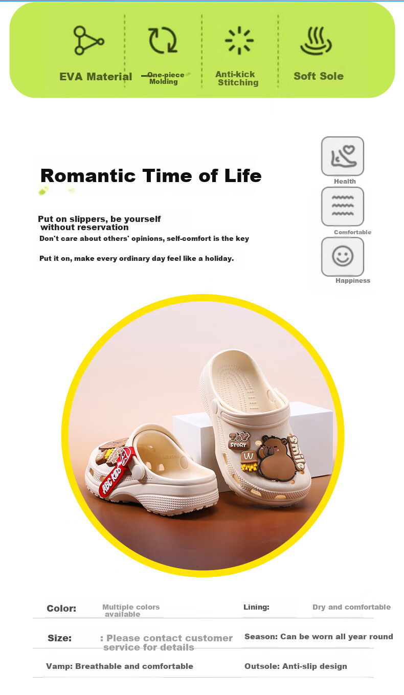 ABC KIDS Children's Slippers Summer Sandals for Boys And Girls Soft-Soled Hole Shoes Kapibara Beach Shoes 8597 Pink 39-40 2