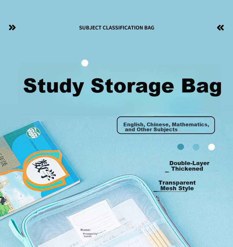 GuangBo L-Shaped Transparent Mesh Tutoring Bag, Subject Bag, Three-Layer A4 File Folder, Student Exam Paper Storage Zipper Bag, Stationery Bag, A08010 1