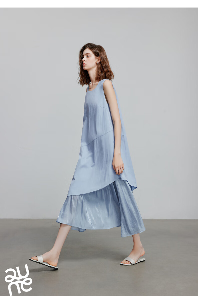 Chuyu Oxygen Sensation Dress for Women, 2025 Summer New Vacation Style Patchwork Faux Two-Piece Vest Dress, Sky Blue, S 11