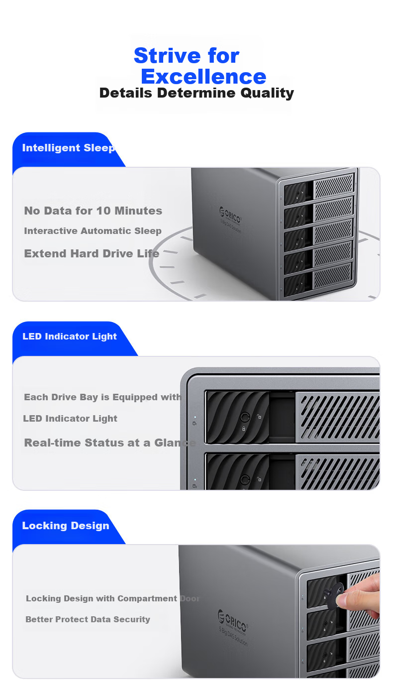 ORICO 3.5 Inch Multi-Bay SATA Mechanical Hard Drive Enclosure Disk Array Hard Drive Cage External Mobile Storage Full Aluminum 9858RU3 11