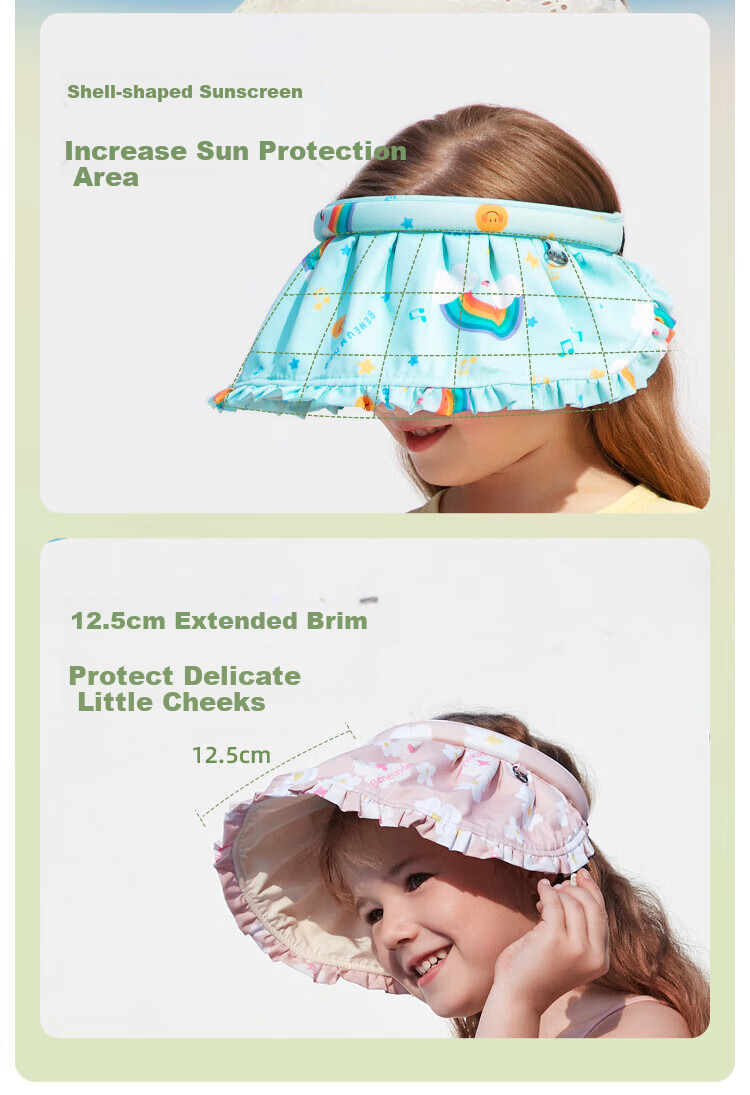 Beneunder Children's Sun Protection Hat, Sun Visor Cap, Sunhat for Boys And Girls, Open-Top Hat, Children's Shell Hat, Zianying 3