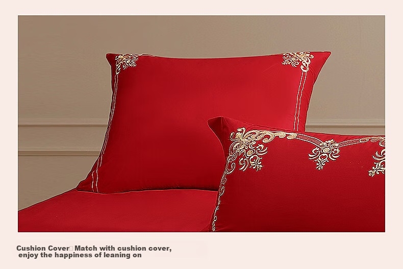 Shuixingjiafang Wedding Bedding Set of Six Pieces, 100% Cotton, Red, Wedding Bed Sheet And Duvet Cover, New Wedding Gift, European Embroidery Style, for 1.8m Bed 19