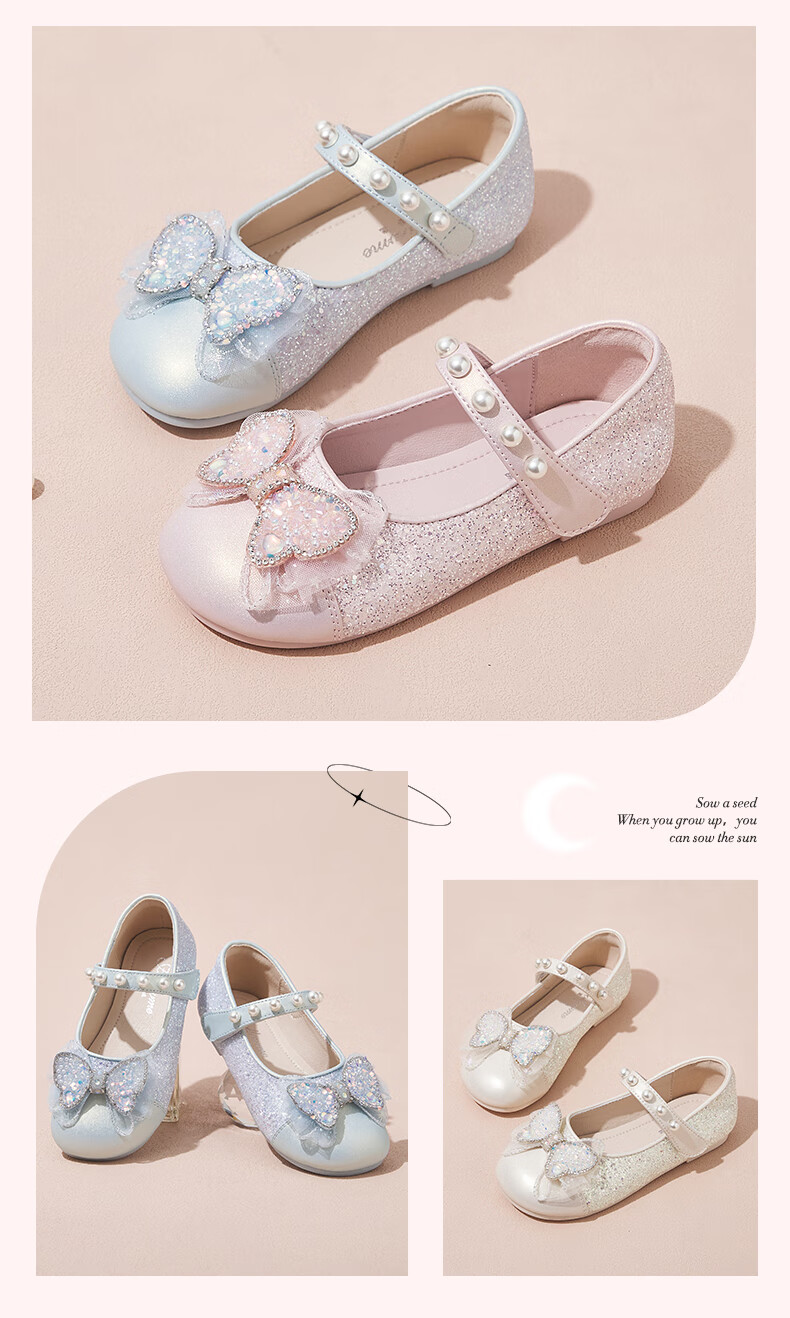Follow Me Girls' Sequin Bow Square-Toe Princess Shoes, Soft Sole Breathable Girls' Performance Dress Shoes, Pink, Size 30 9