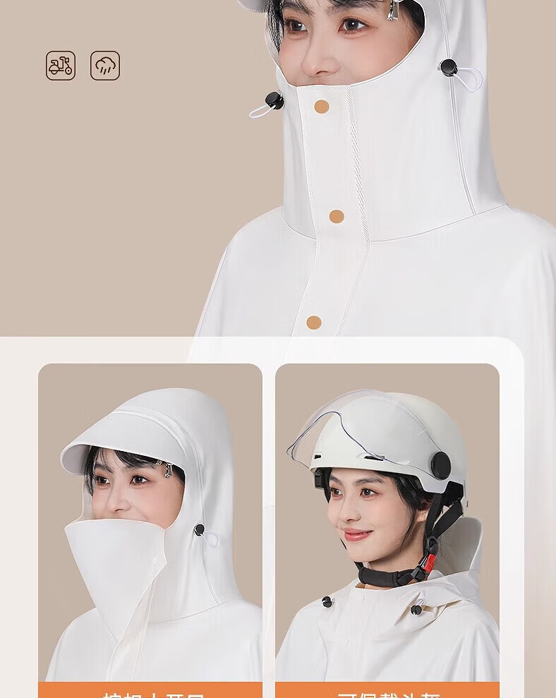 Beimei Electric Scooter Raincoat for Women, One-Piece Full-Body Protection against Wind And Heavy Rain, Adult E-Bike Riding Single-Person Poncho 12