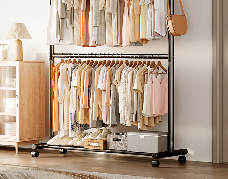 Yicainianhua Clothes Drying Rack, Floor-Standing Simple Coat And Hat Stand, Bedroom Hanger, Multifunctional Double-Layer Garment Hanger, Mobile Drying Rack, 2525 6