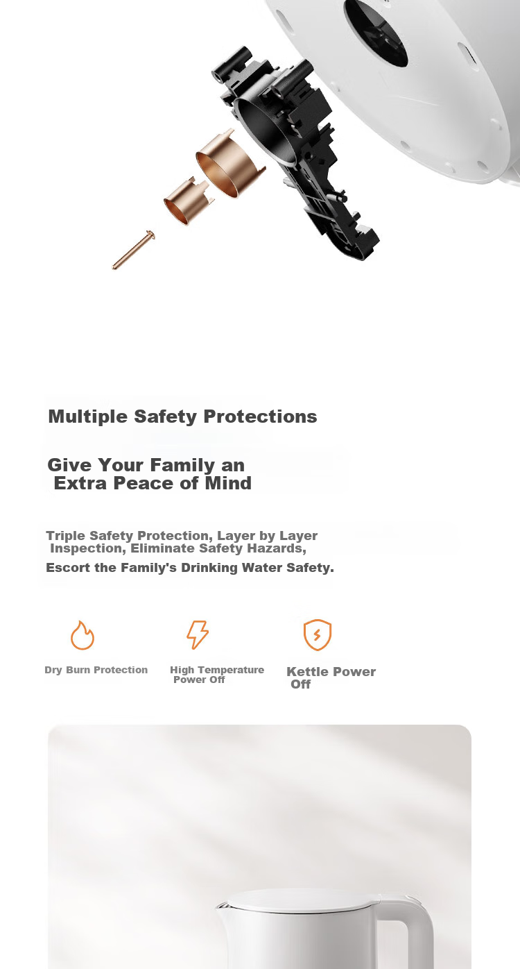 Mijia Xiaomi Electric Kettle, 316L Stainless Steel Inner Tank for Mother And Baby Use, Household Water Boiler, 1.7L Capacity, 1800W Rapid Heating 7