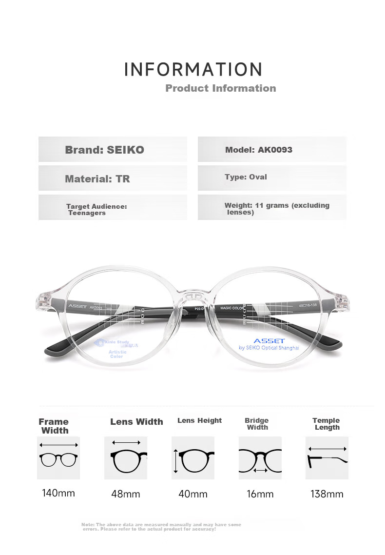 SEIKO ASSET Series Eyeglass Frames, Selected for Teenagers And Students, Myopia Glasses Frame AK0093 WB, 48mm 5