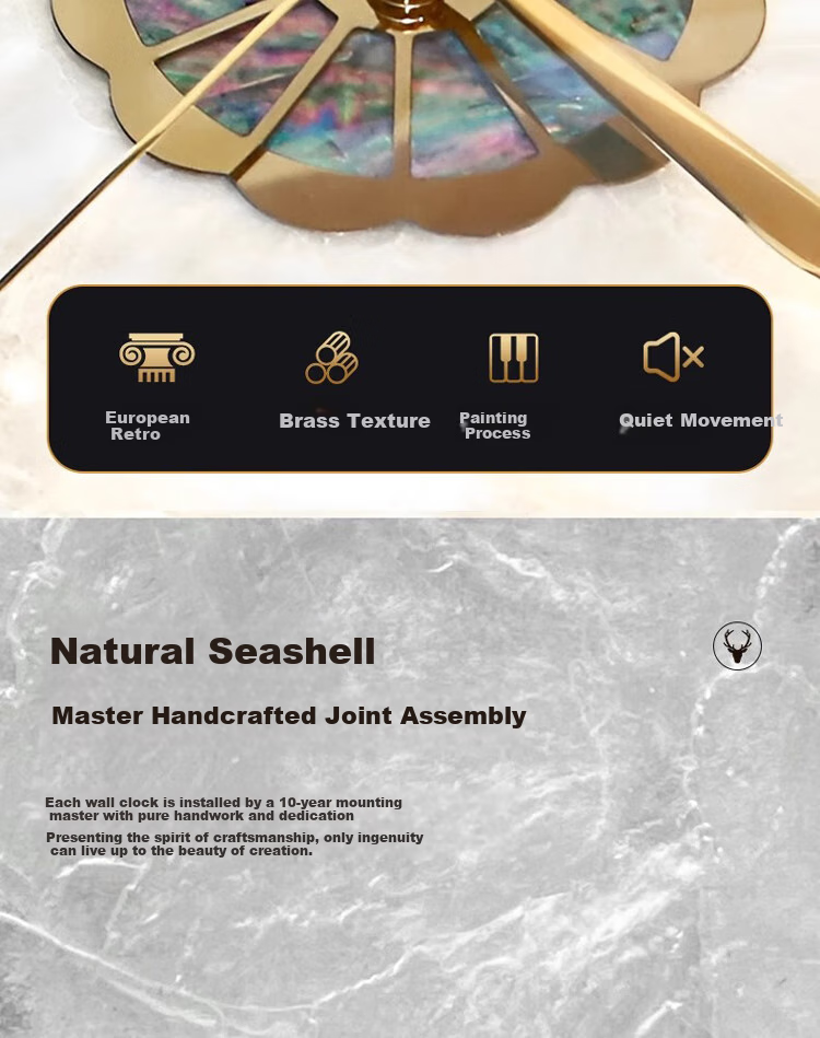 Timess Wall Clock for Living Room, Home Use, Automatic Time Synchronization, Radio-Controlled Clock, Shell Deer Head Design, 36cm 5