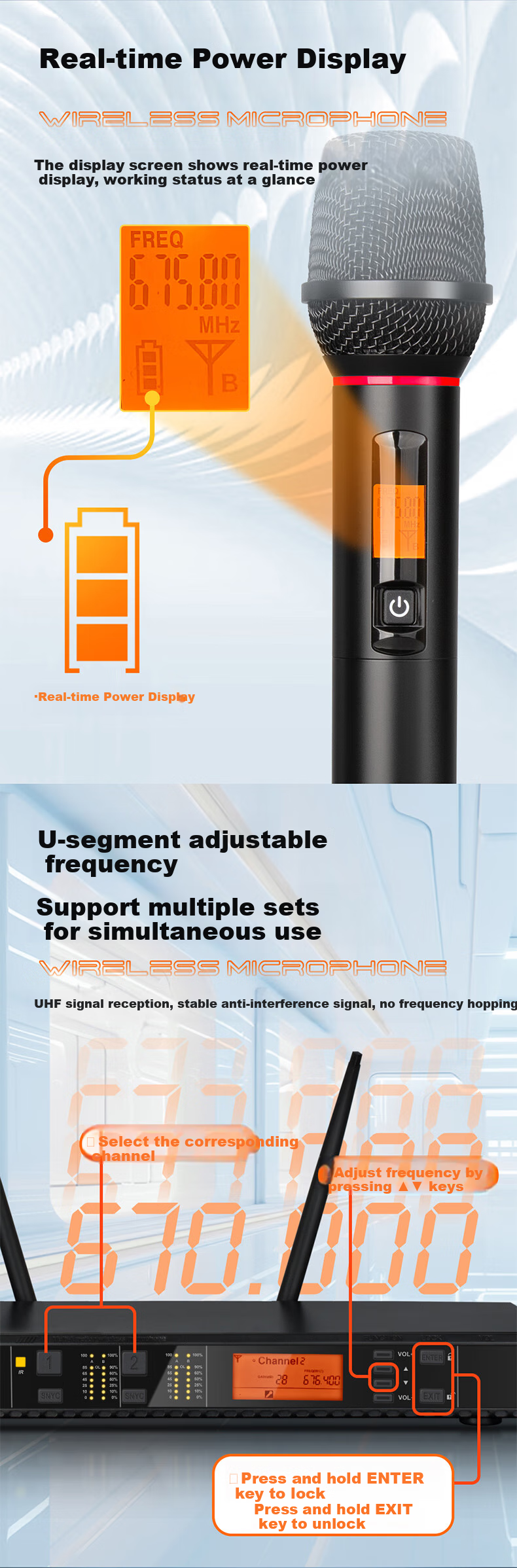 Depusheng Professional Wireless Microphone System, Home KTV Singing, Karaoke for Meetings And Training, Speech And Stage Performance, Karaoke Machine with Dual Microphones, Anti-Howling Frequency Adjustment, DR28 4