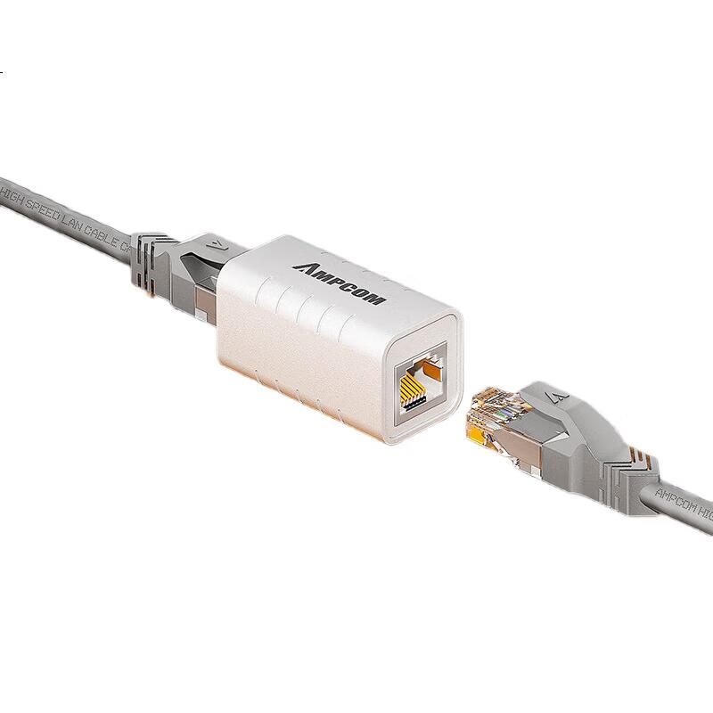 AMPCOM CAT6 Gigabit Crystal Head Network Cable Straight-Through Connector, CAT6 Shielded Double-Pass Network Extension Connector RJ45 Computer Network Port Adapter Black 1 Piece AMCAT6BK102