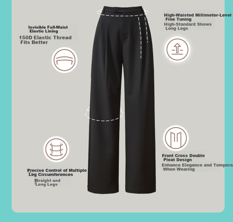 ESE-Y Wide-Leg Suit Pants for Women, Spring 2025 New Style, High-Waisted Draping Slimming Trousers, Black-Standard Size 31 5