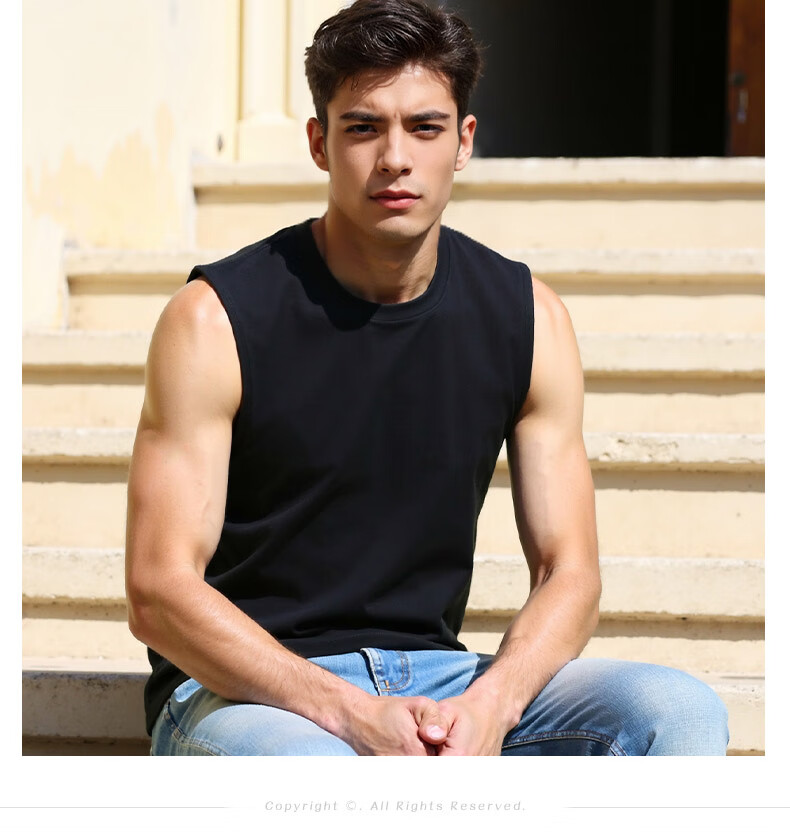 ROMON 100% Cotton Men's Vest Summer Thin Comfortable Breathable Casual Loose Sleeveless T-Shirt Tank Top 15