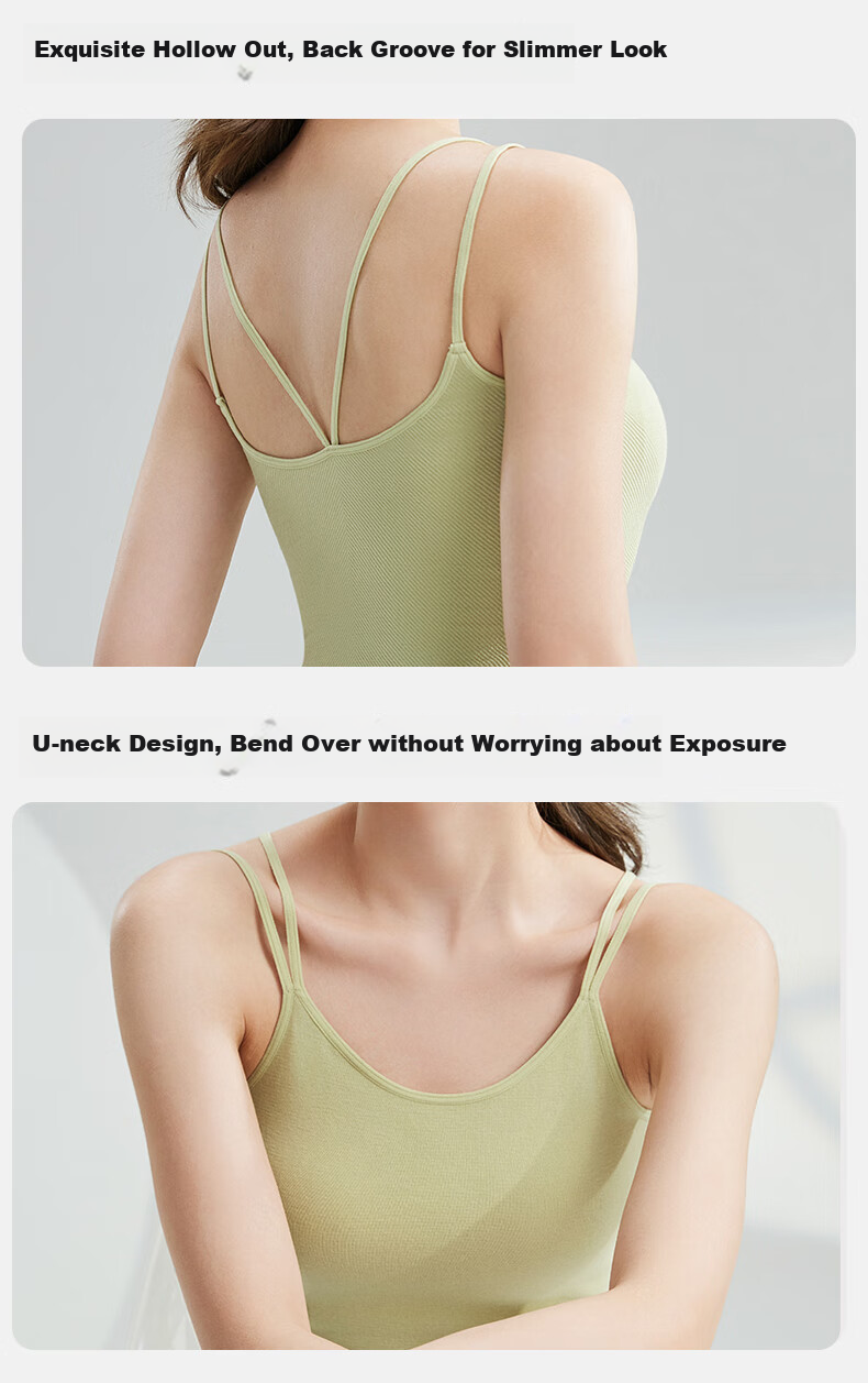 Ordifen Women's Camisole Tank Top, No Bra Needed, Covers Side Boob, Enhances Back, with Built-In Pads, Breathable Sports Bra for Fitness And Outer Wear 13