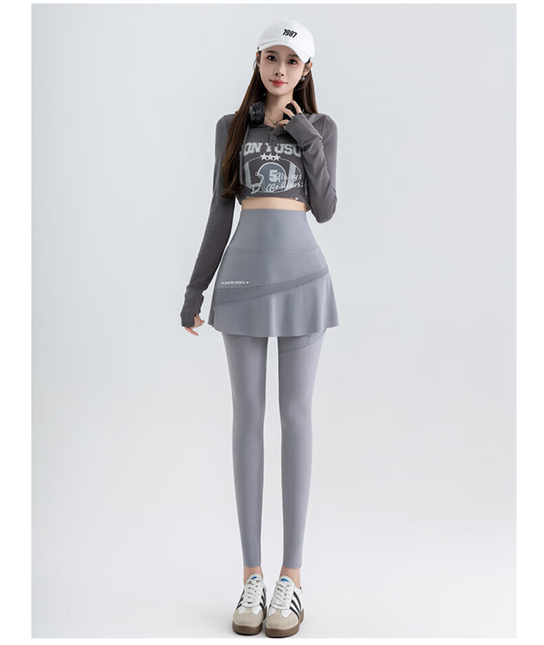 LangSha Shark Skirt Yoga Pants for Women, Spring And Summer Wear, Slimming Effect, Fake Two-Piece Design, Fitness Workout Leggings with Skirt Integrated Skort 5