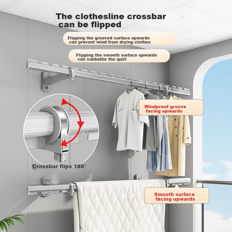 Baoyouni Side Wall Folding Clothes Drying Rack, Wall-Mounted Fixed Clothes Hanger, Balcony Side-Mounted Clothes Drying Rod