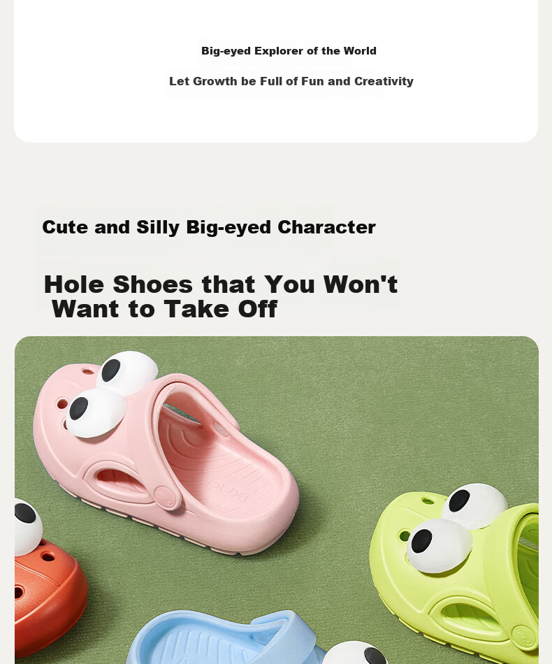 Poxi Big-Eyed Perforated Shoes for Boys And Girls, Non-Slip Cute Soft-Soled Beach Sandals, Children's Closed-Toe Slippers 4