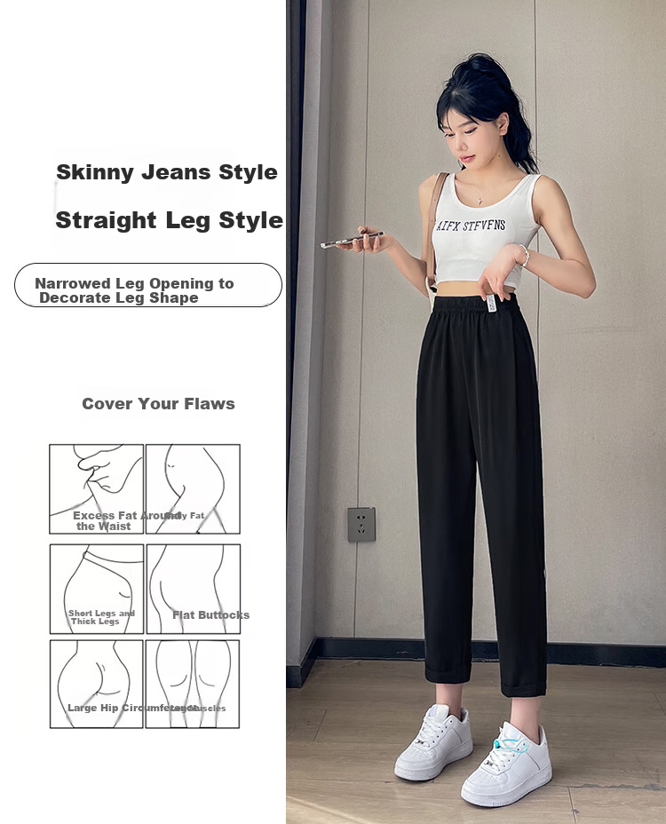 Free Style Women's Harem Pants Summer Thin 2026 New High Waist Slim Loose Draped Petite Nine-Point Suit Casual Pants 6