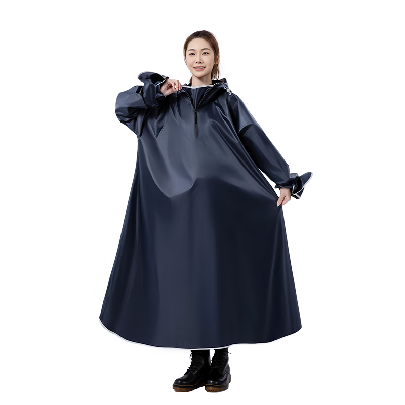 Lelandi Electric Bike Raincoat Full-body Thickened Extended Anti-Storm Outdoor Rain Poncho with Sleeves Navy Blue L1190