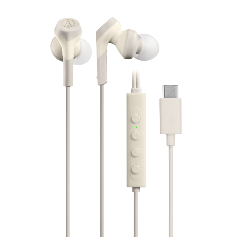 Audio-Technica CKS330NC [Active Noise Cancellation] Type-C Wired In-Ear Headphones Compatible with Huawei, Apple, Xiaomi, Gaming, E-Sports, PUBG Live Streaming Beige