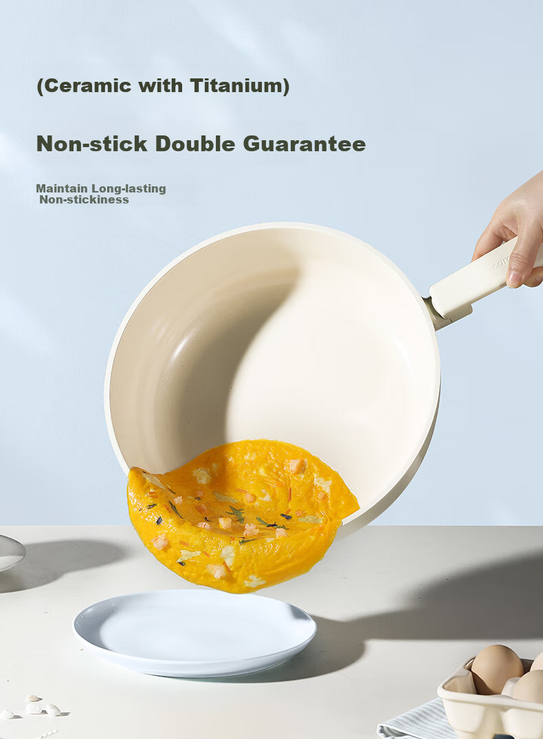 CaROTE Non-Stick Wok, Household Titanium Ceramic Lightweight Flat-Bottom Pan, Suitable for Induction And Gas Stoves, Cooking Pa 4