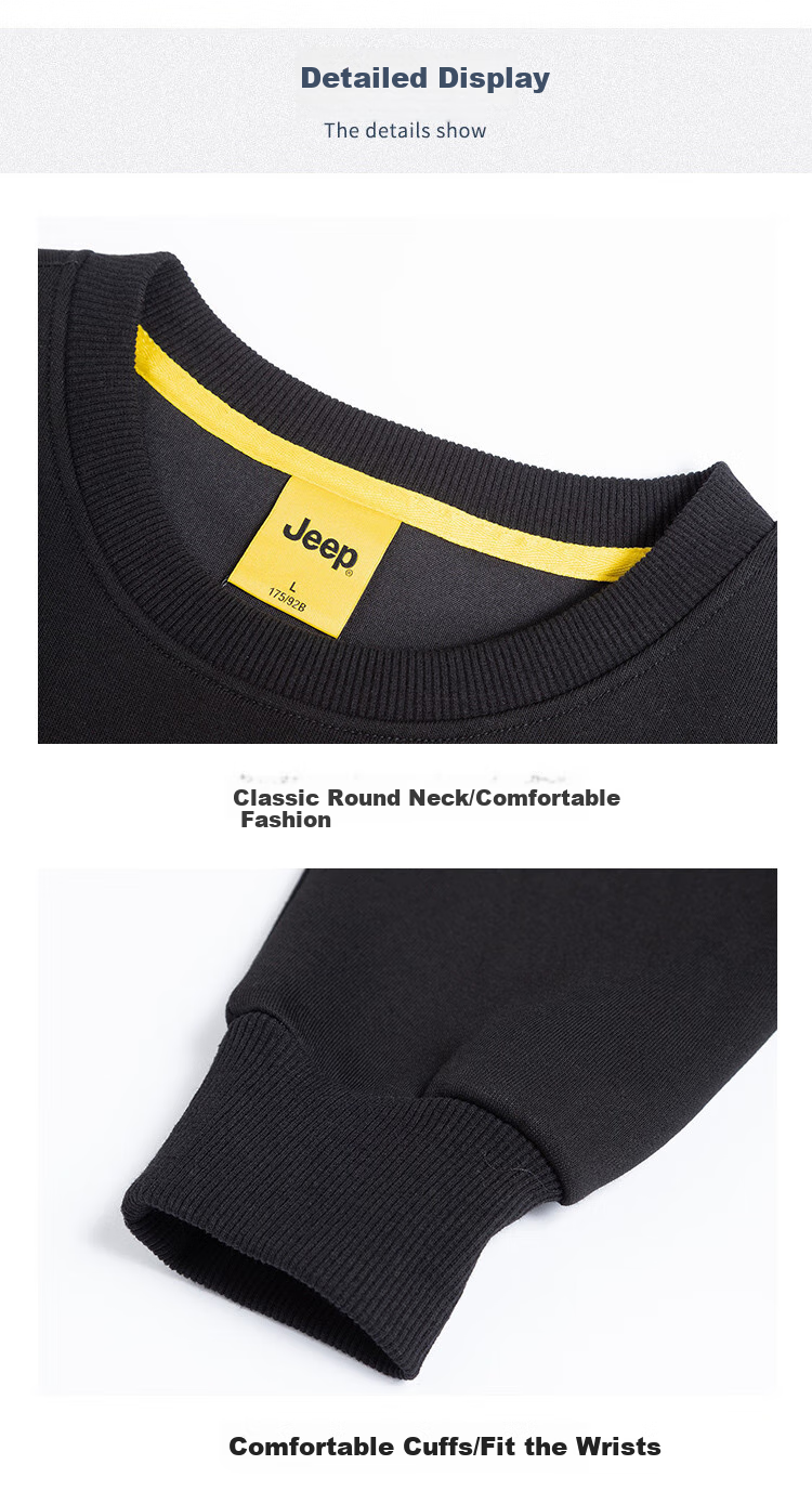 JEEP [Containing Mulberry Silk & Embroidery] Men's Sweatshirt, Solid Color, Loose Fit, Casual Sports T-Shirt, Dark Gray, XL 16